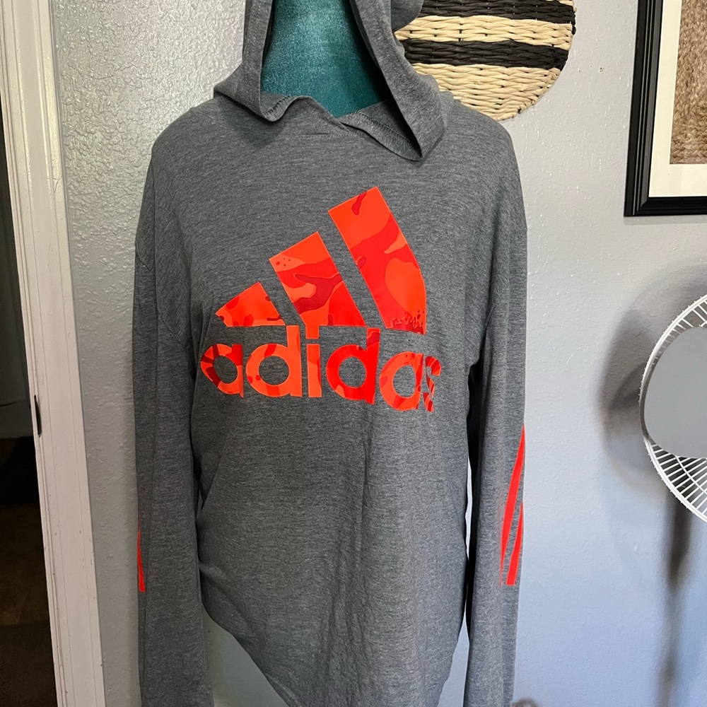 Adidas Gray orange Tshirt  hoodie with Bold Logo XL 18/20